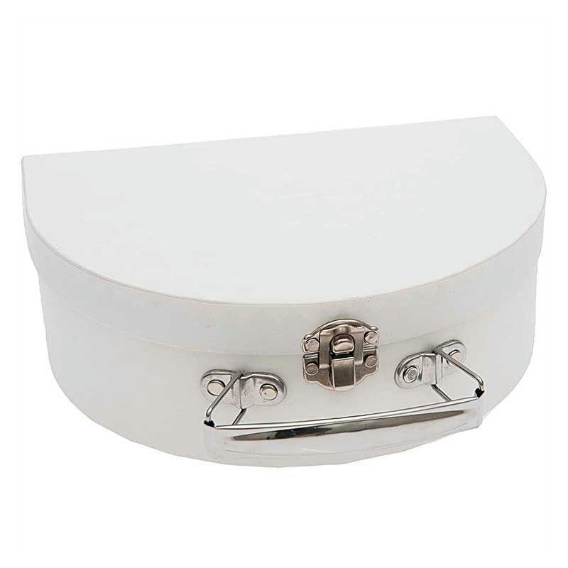 - Grande valise en carton semi-circulaire blanche à décorer 20x15x7cm