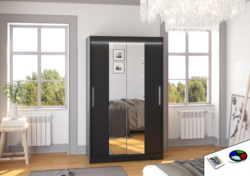 Szafa przesuwna z lustrem i oświetleniem LED SANTOS 120 Black