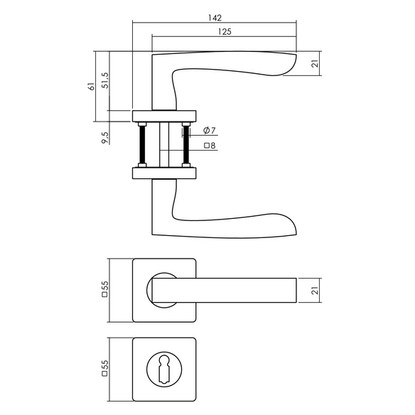 Türdrücker »Minos«, 55x55x10 mm BB-Rosetten