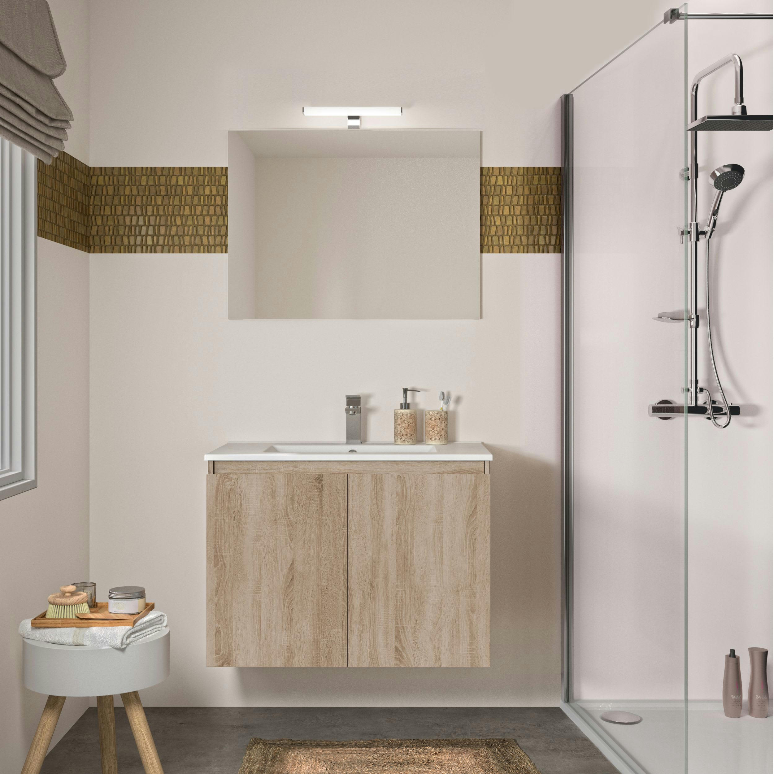 BAZIL - Meuble sous-vasque à suspendre 80cm Chêne Hamilton PPSM Tiroirs