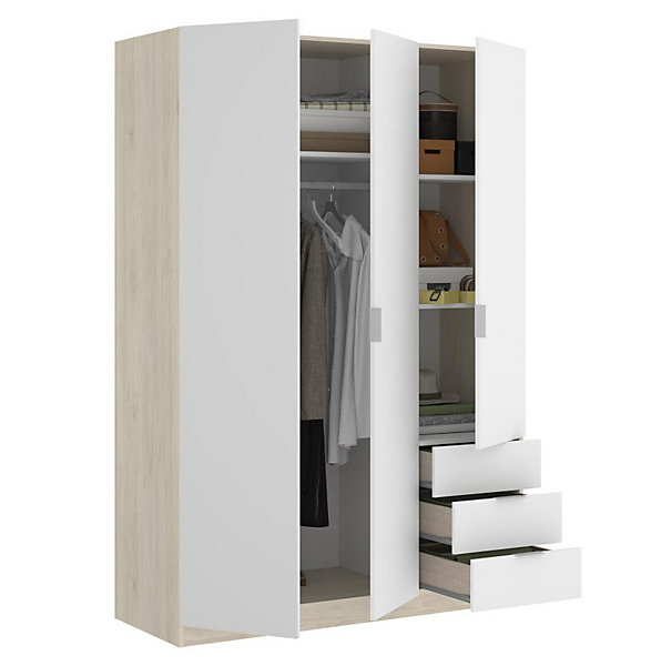 Armoire placard meuble de rangement coloris naturel/blanc - Longueur 121 x Profondeur 52 x Hauteur 184 cm