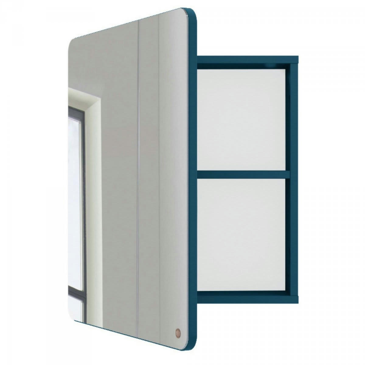 ATOLE - Miroir de salle de bain avec placard en bois bleu foncé