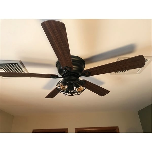 48" Wooden 5-Blade Low Profile Metal Ceiling Fan with Remote