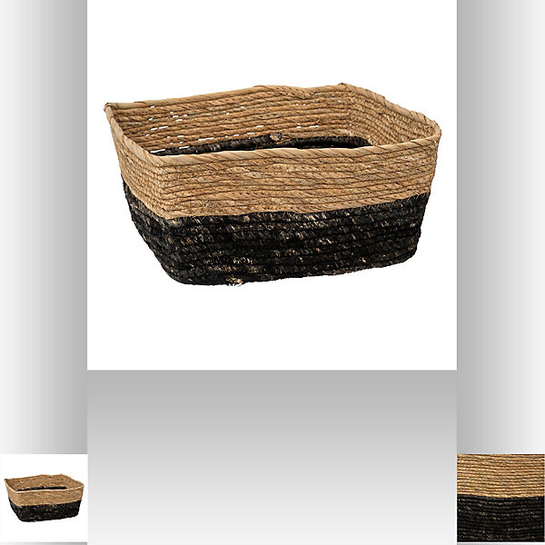 Panier de rangement bicolore tressé en fibres naturelles coloris noir S