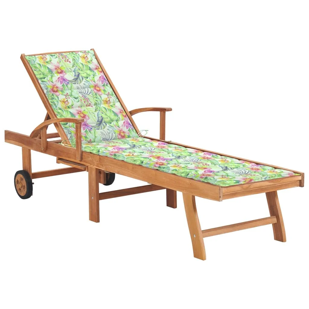 vidaXL Sun Lounger with Beige Cushion Solid Teak Wood - 76.8 x 23.4