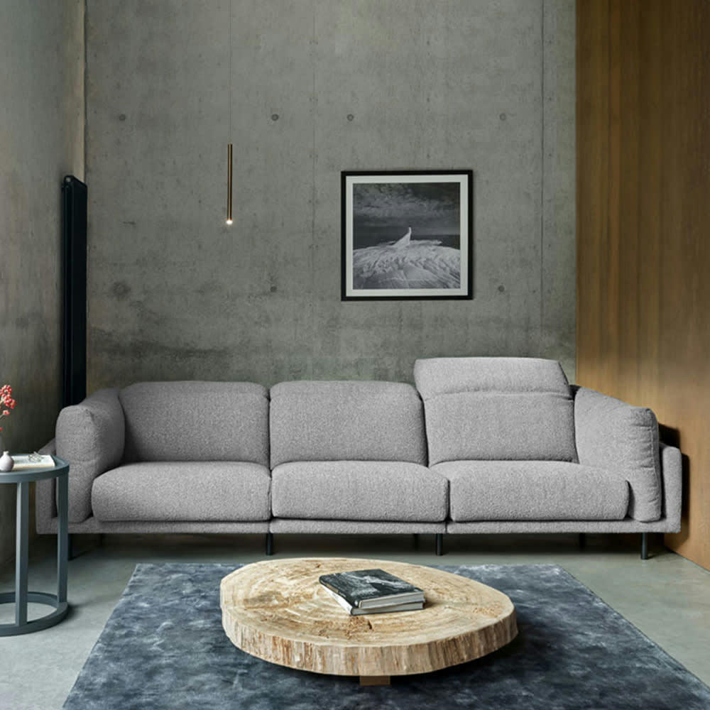 - Canapé 4 places droit tissu gris clair