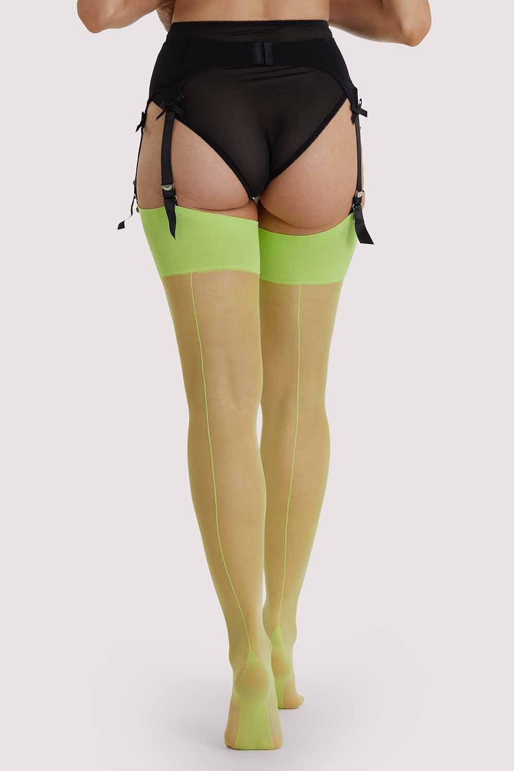 Playful Promises Acid Lime Seamed Stockings
