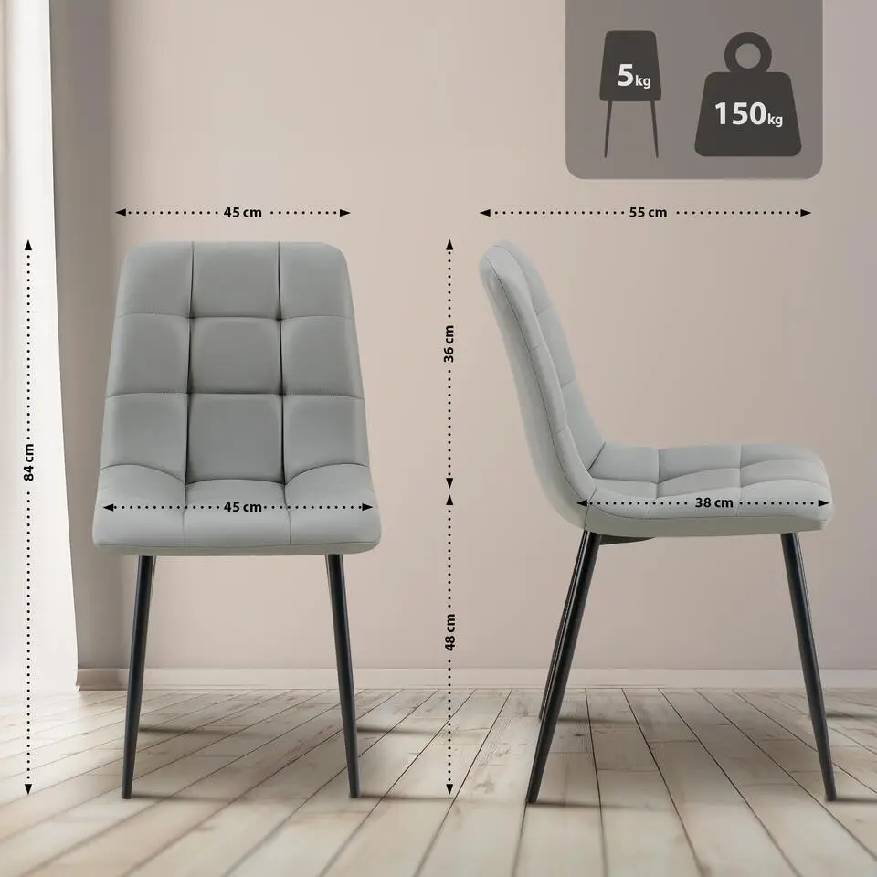 CLP Eetkamerstoel Antibes zwart Frame - Kunstleer - licht grijs