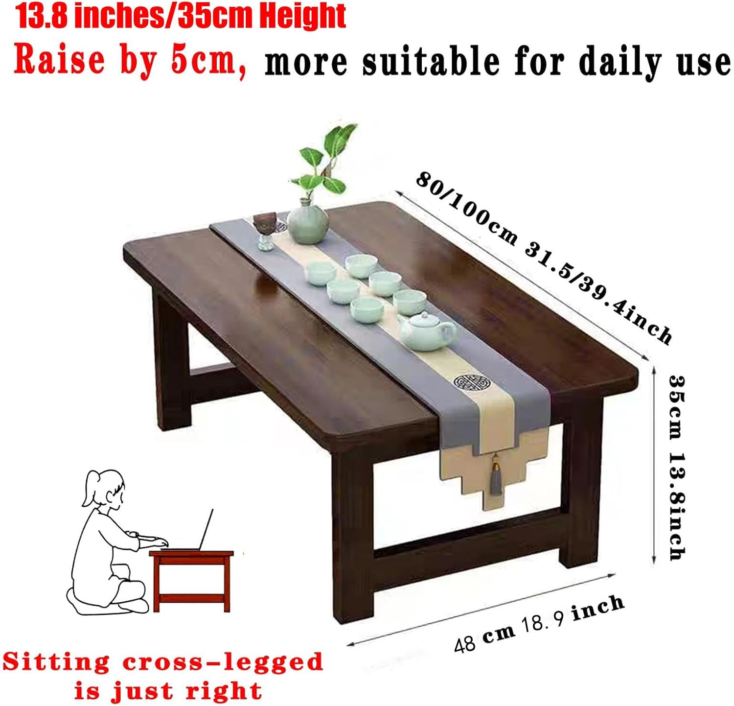 Japanese Folding Table Bamboo Japanese Floor Table Portable Solid Wood Folding Coffee Table,No Assembly Japanese Coffee Table for Sitting on The Floor,Easy Storage