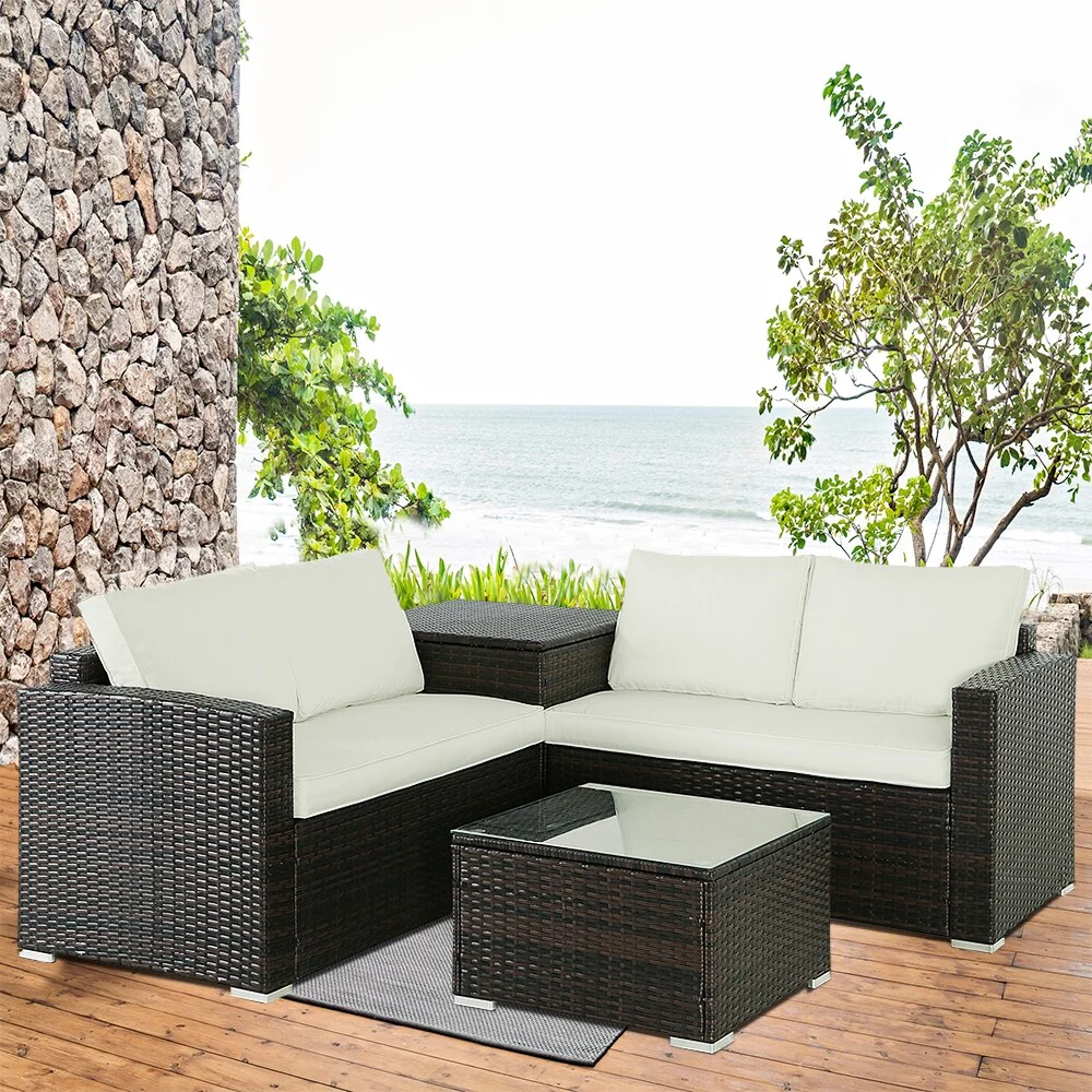 4-Piece Wicker Outdoor Sectional Set with Cushions