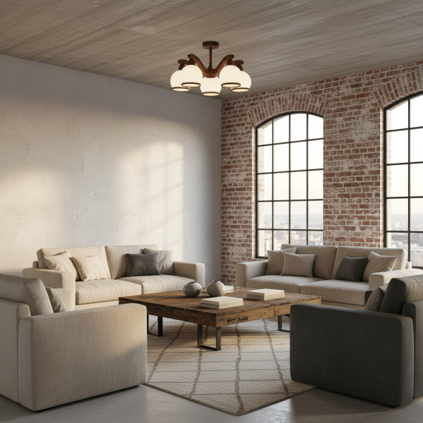 Lampa sufitowa drewniana retro do kuchni EDYLIT 5xE27 CARDINALE 7-120