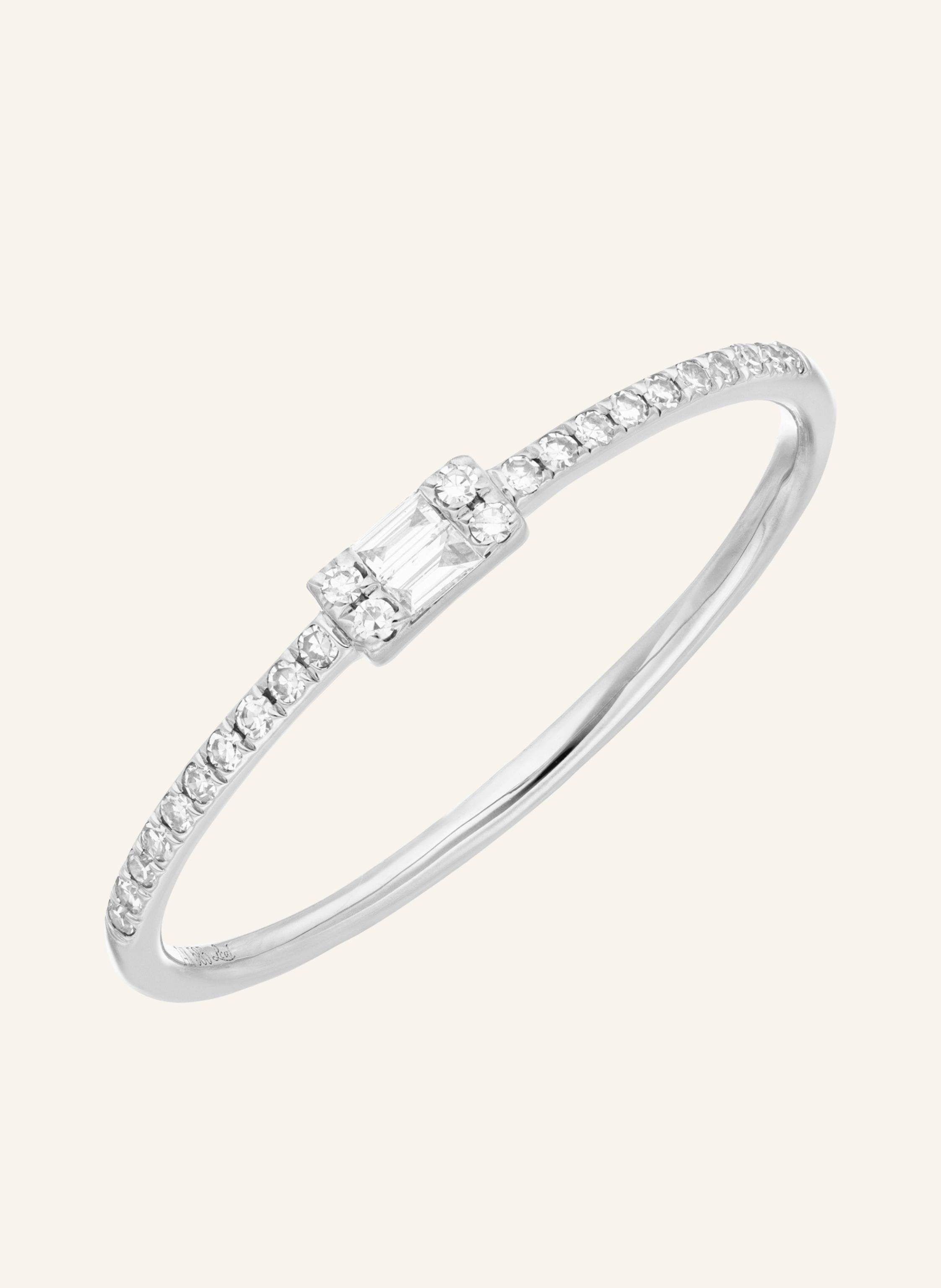 Leaf Ring TINY BAQUETTE aus 14 Karat Weißgold mit Diamanten