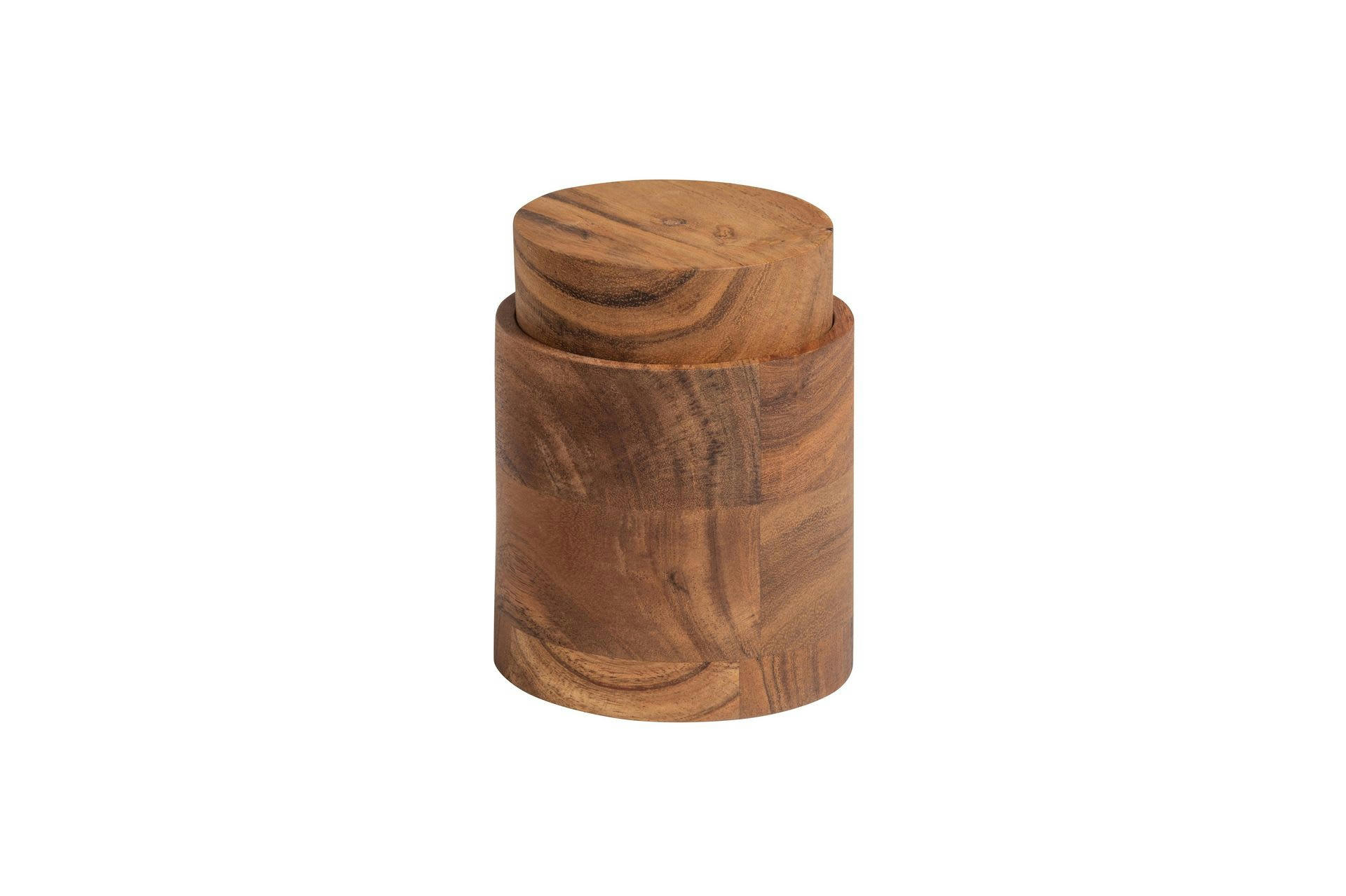 OPAL - Pot avec couvercle en bois d'acacia beige H12xD9