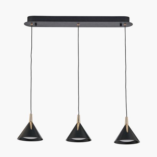 Ruma Matt Black and Gold 3 Drop LED Ceiling Light for Kitchen Island