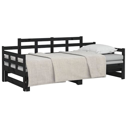 NNEVL Pull-out Day Bed Black Solid Wood Pine 2x(92x187) cm
