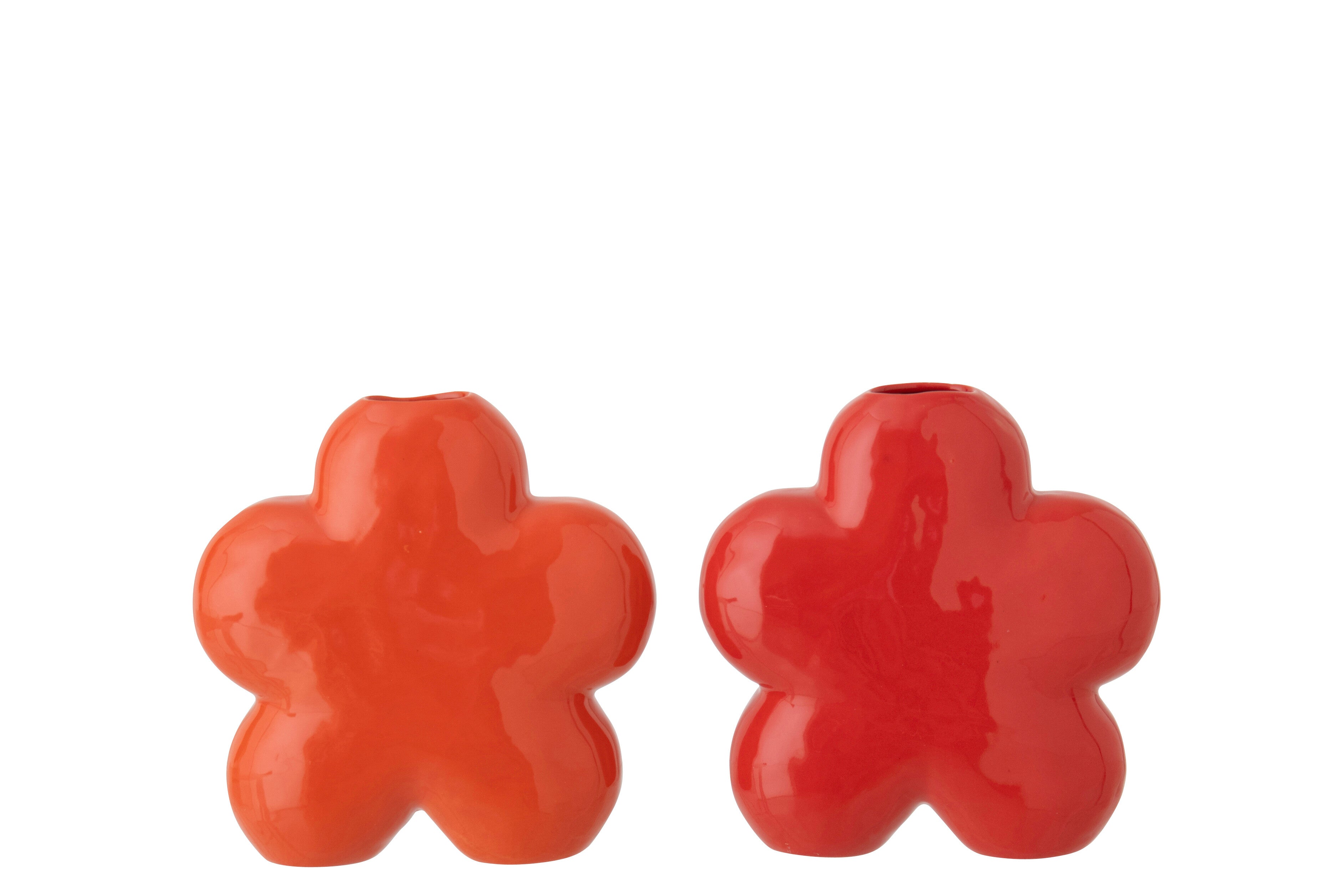 J-Line vaas Bloem - porselein - oranje/rood - small - set van 2