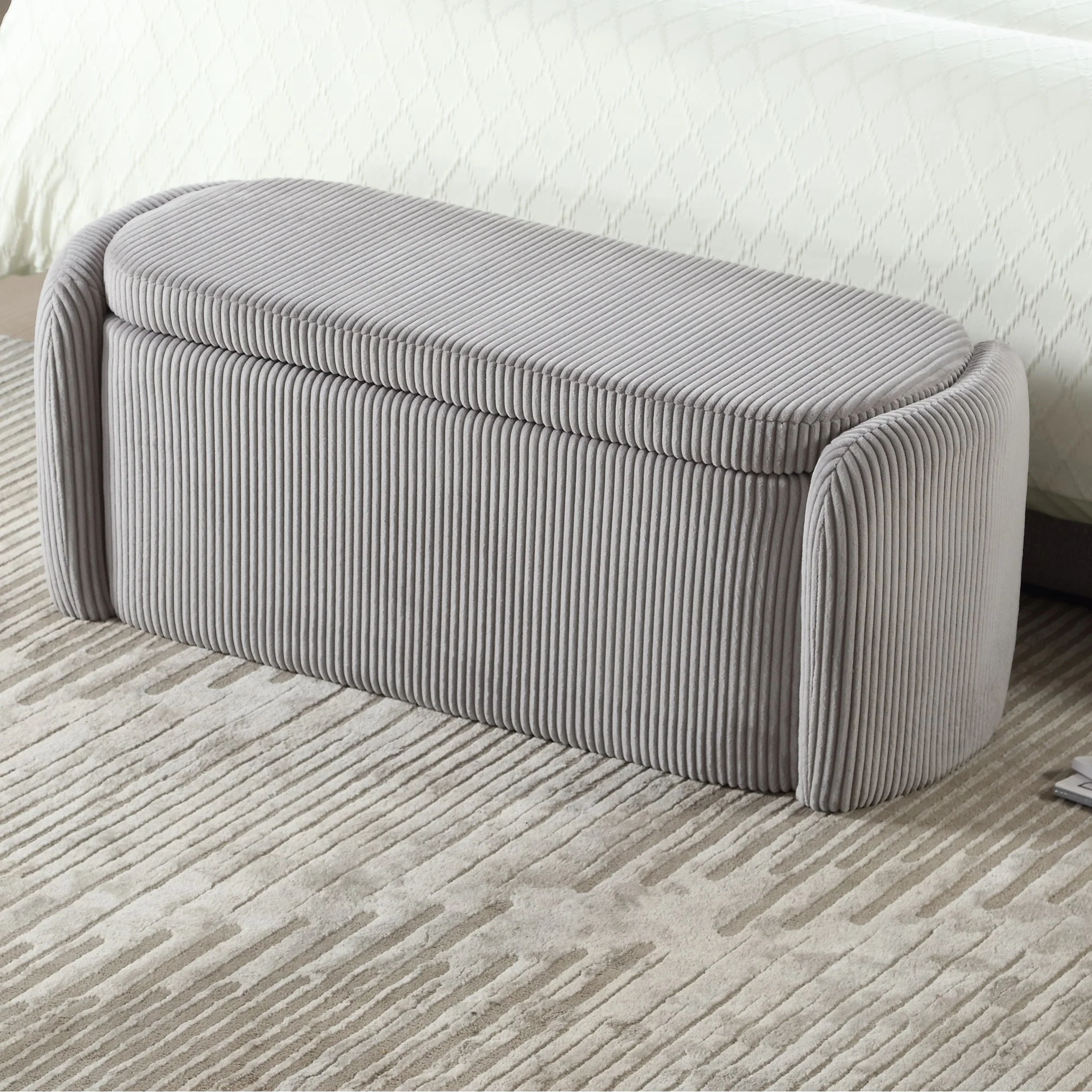 Entryway Upholstered Fabric Storage Ottoman