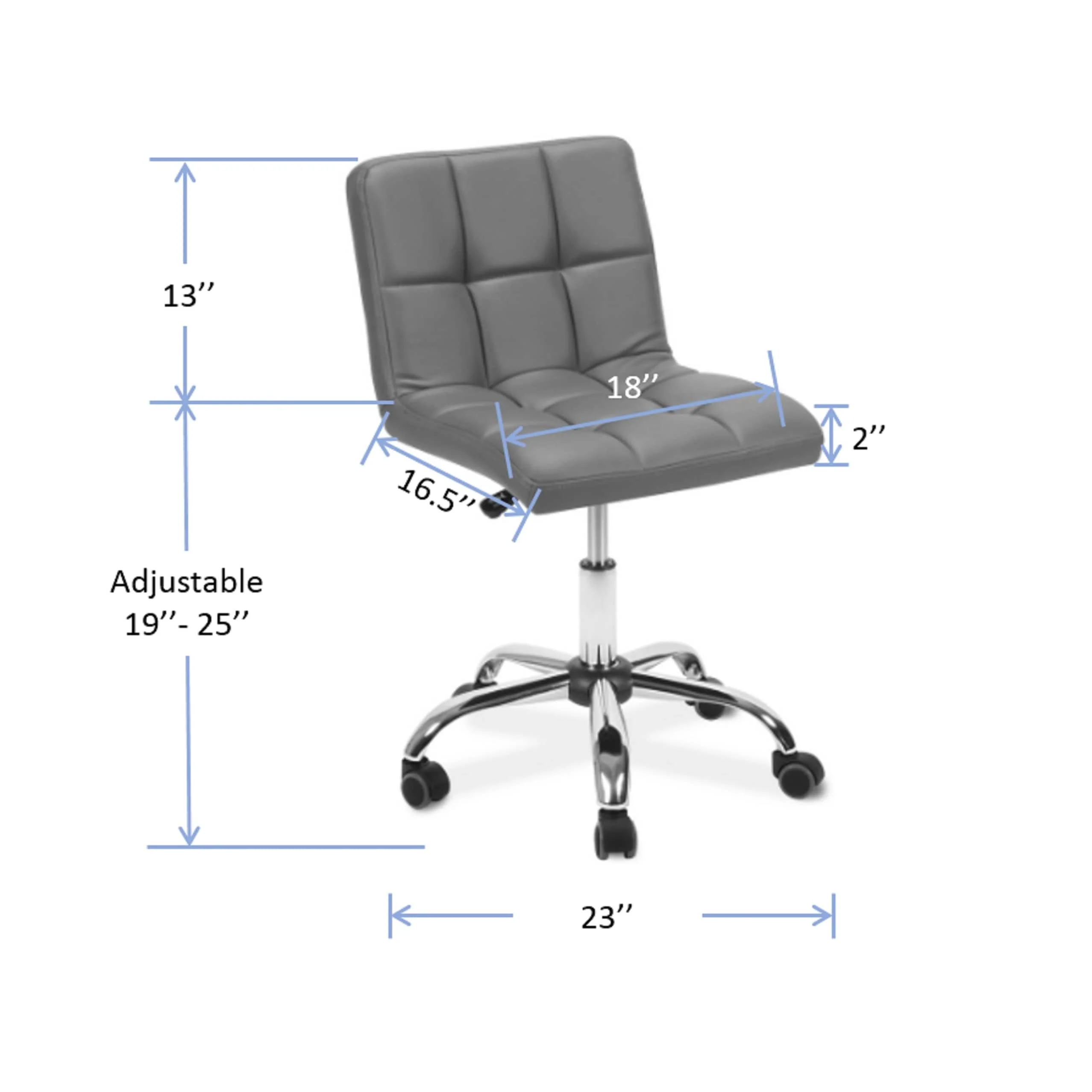 TOTO Home Office Button-Tufted Desk Chair, Armless Thick Cushion, Adjustable Height 19-25, Black - N/A