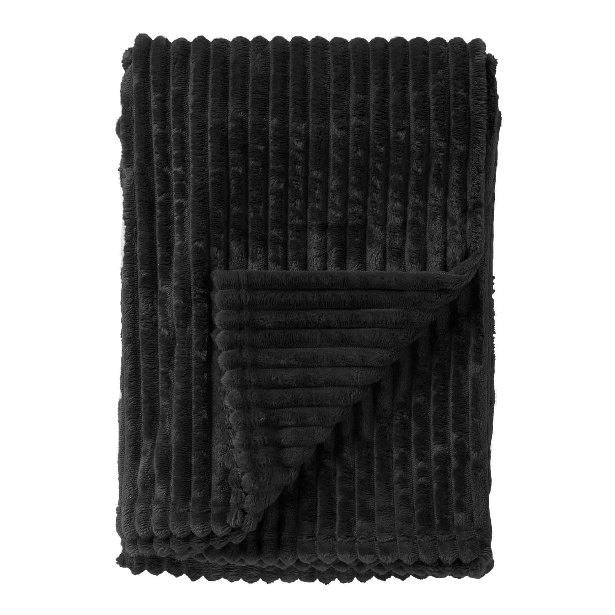 MARTHY - plaid 140x180 cm - zacht ribfluweel - corduroy - Raven - zwart