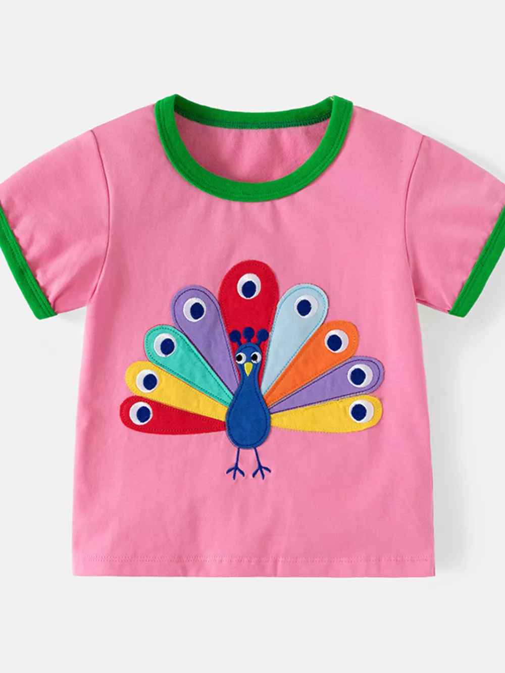 Children's Peacock Embroidered Short Sleeve Tee and Shorts Set