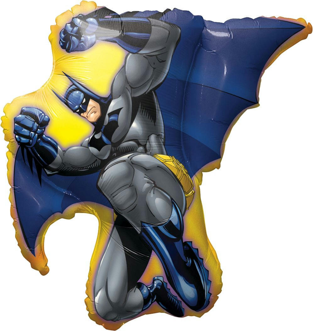 DC Batman Satin Foil Balloon, Blue/Yellow, 30-in, Helium Inflation & Ribbon Included for Birthday Party