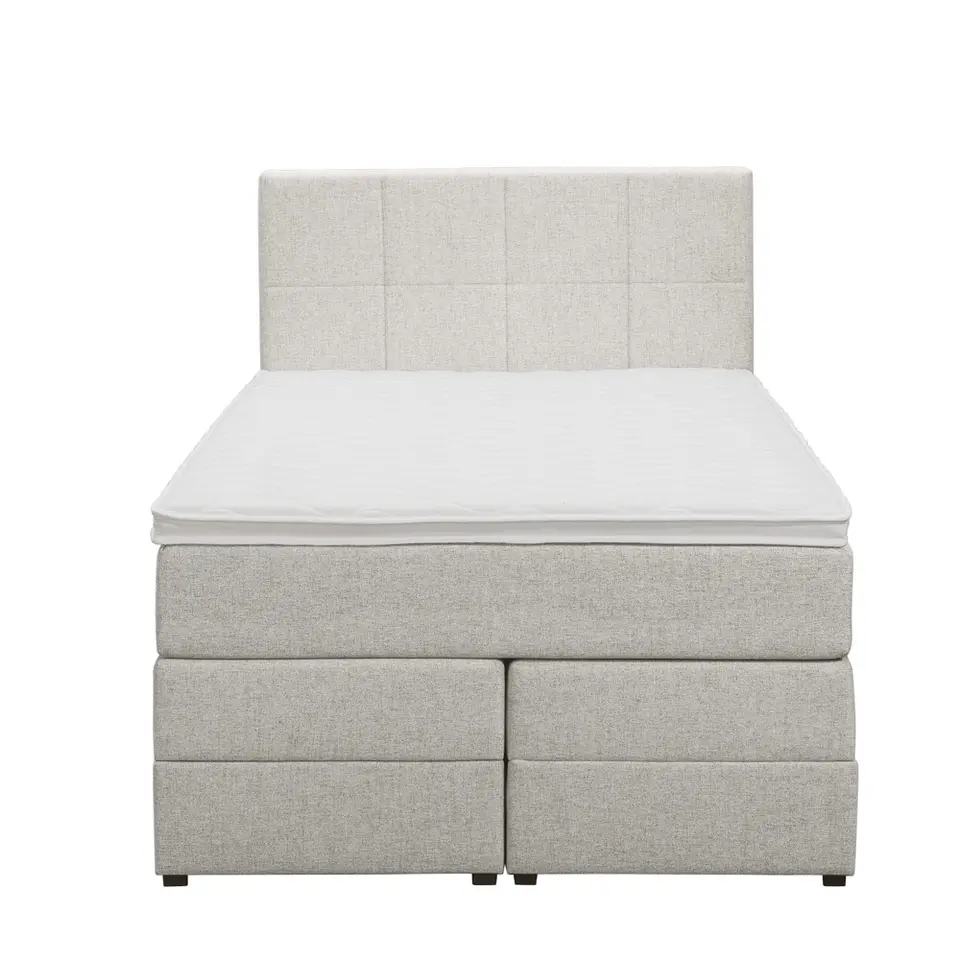 Boxspring met opbergruimte Liv geblokt - ecru - 120x200 cm