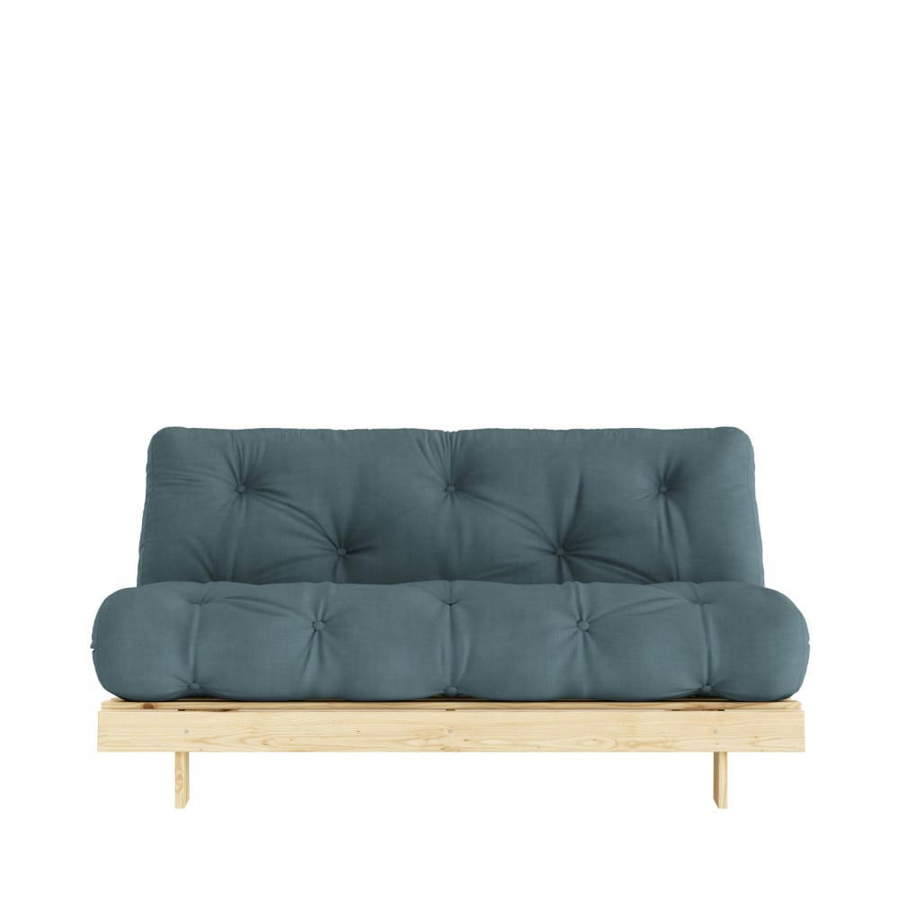 ROOTS - Canapé convertible 2 places 160x200cm en bois et tissu bleu pétrole