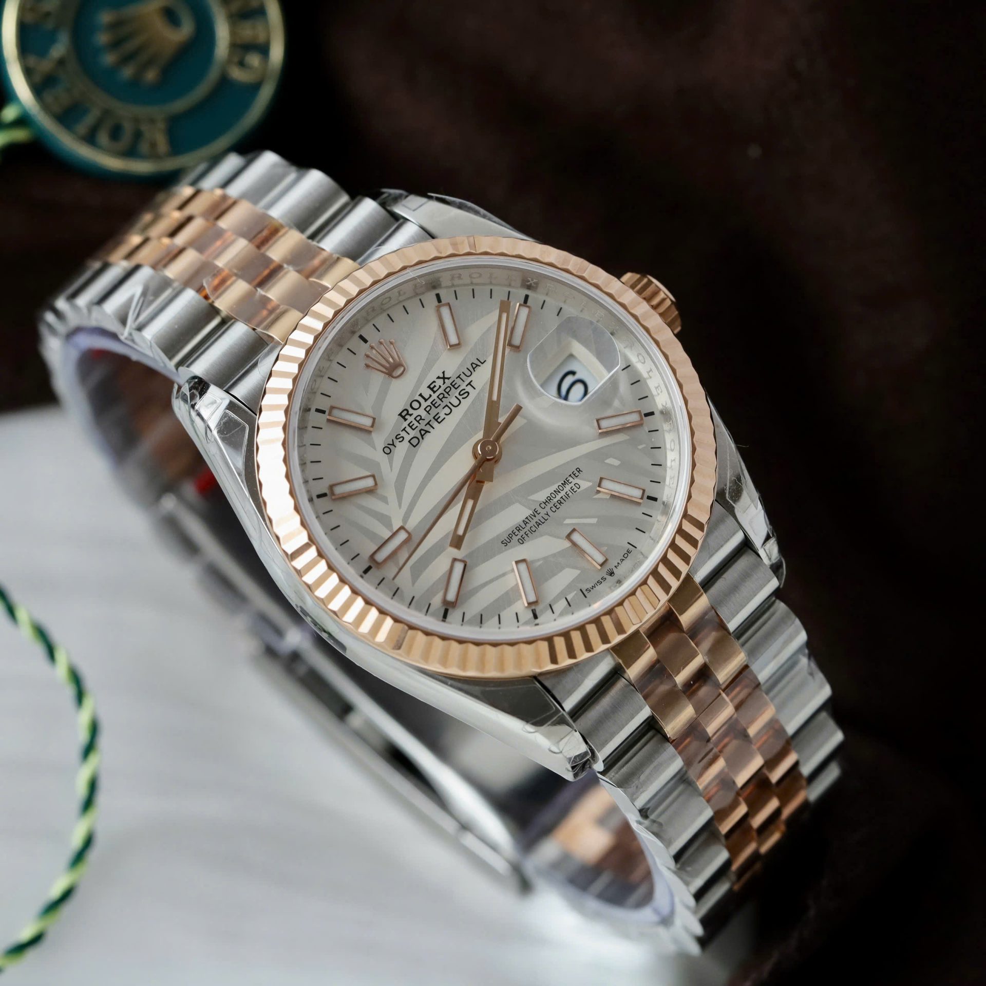 Rolex Datejust 126231 SS/RG Plated Silver Palm Dial 36mm Jub Super Clone