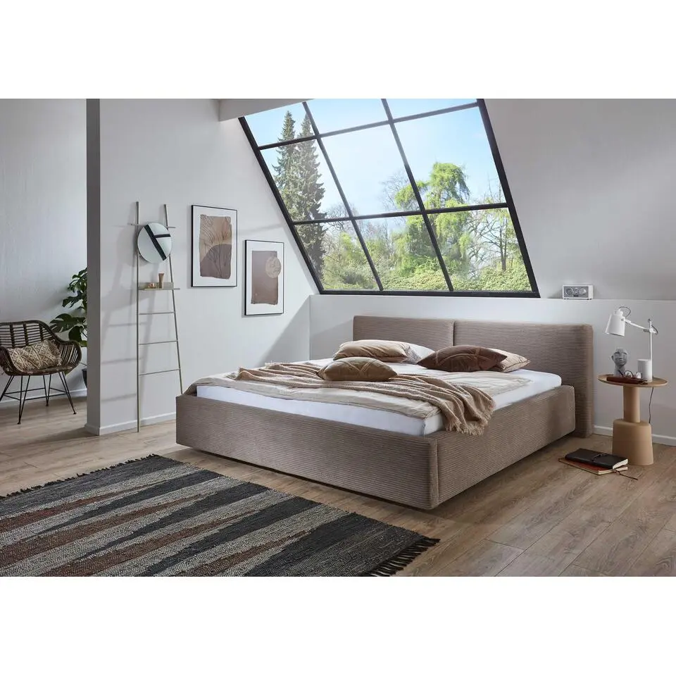 Tweepersoonsbed Kubrik 180 x 200 cm ribfluweel - Taupe