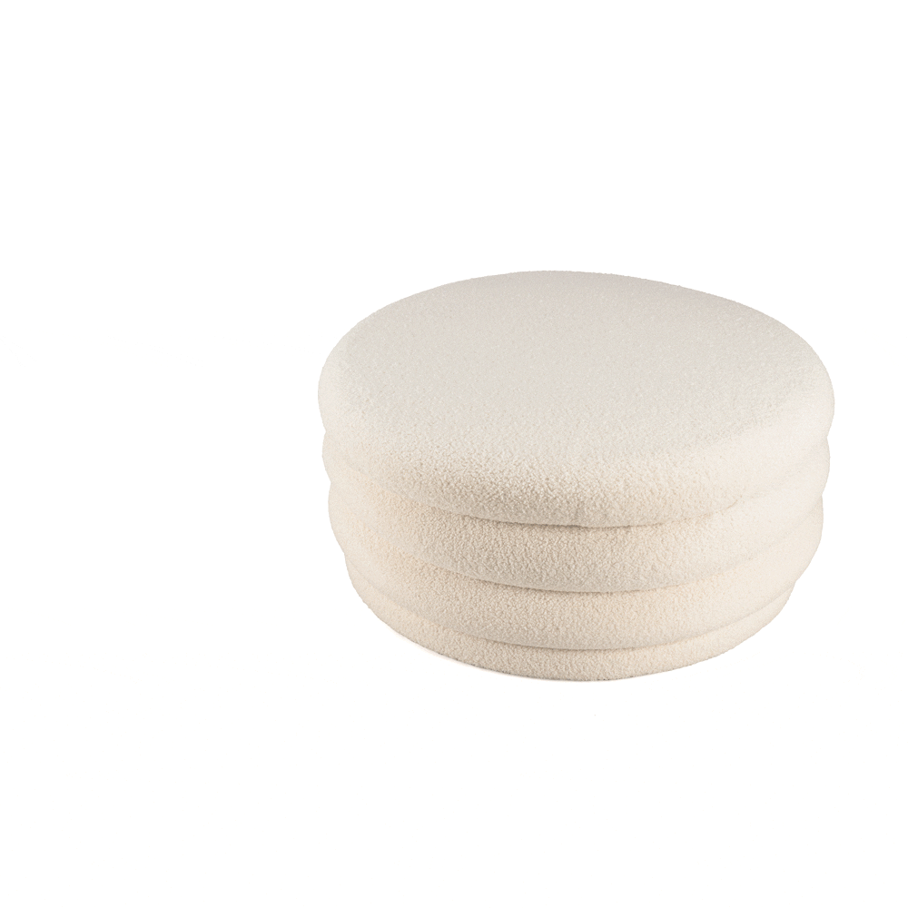 Pouf rond avec rangement tissu bouclette écru D79 cm COLOMBUS
