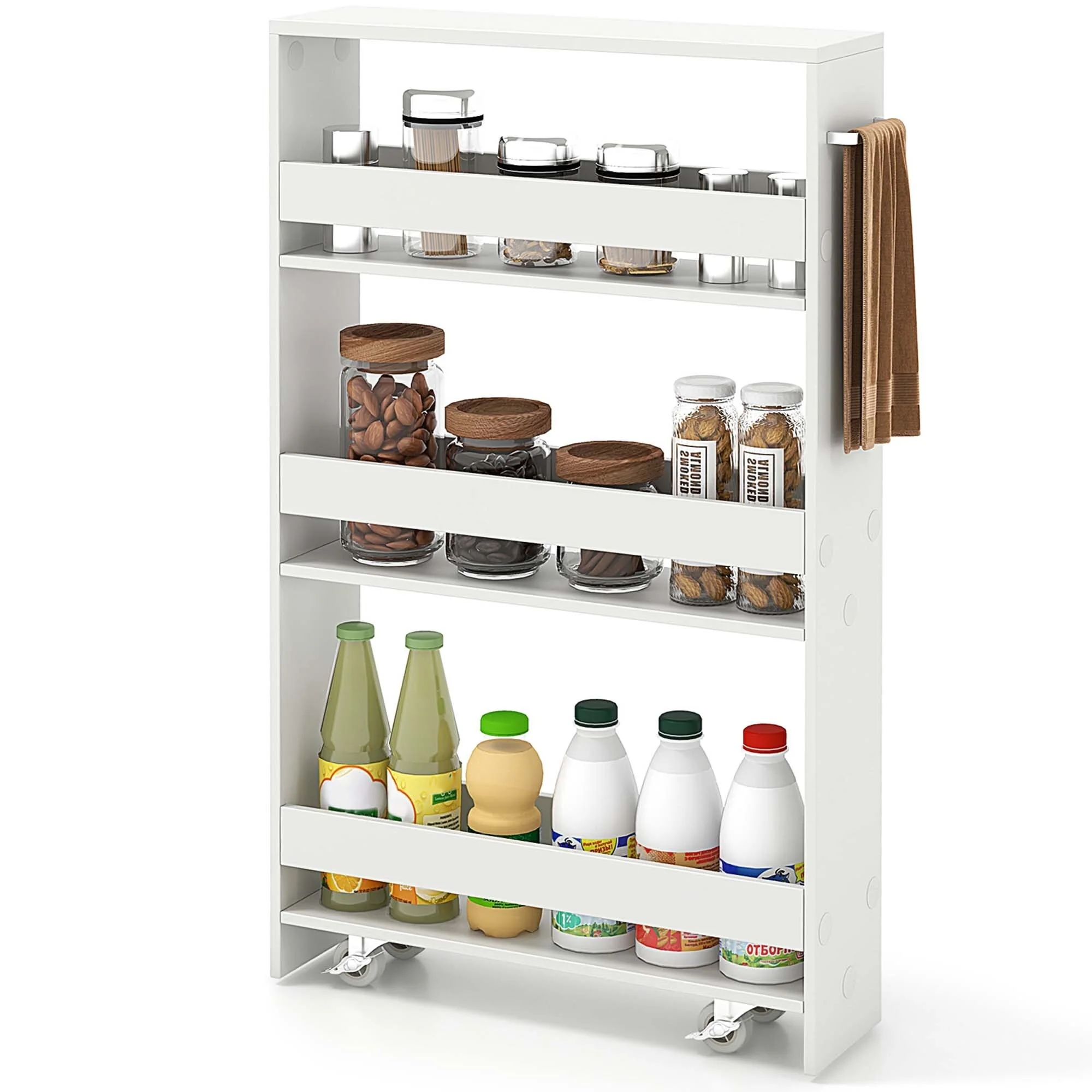Costway 4-Tier Slim Storage Cart with Open Shelves Rolling Kitchen - See Details