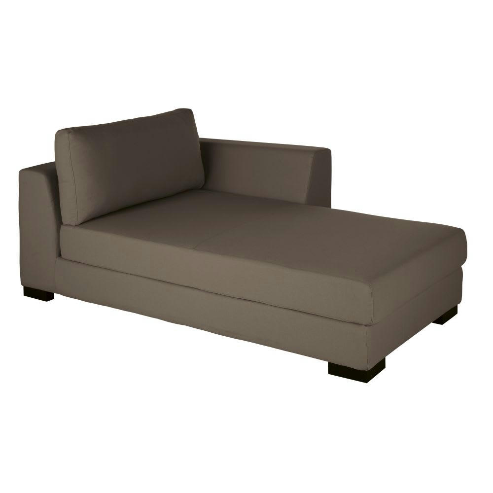 Terence - Méridienne-coffre droite pour canapé modulable en toile taupe