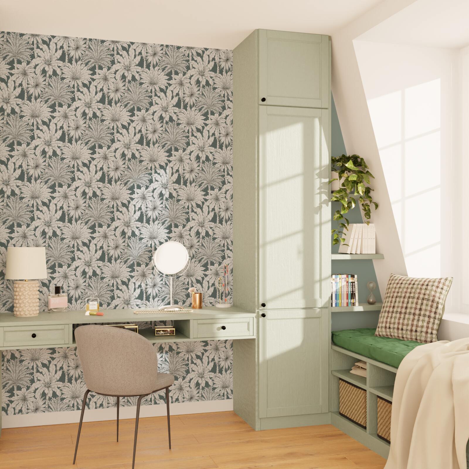 Papier peint intissé FLORENTINE PALM GARDEN vert céladon
