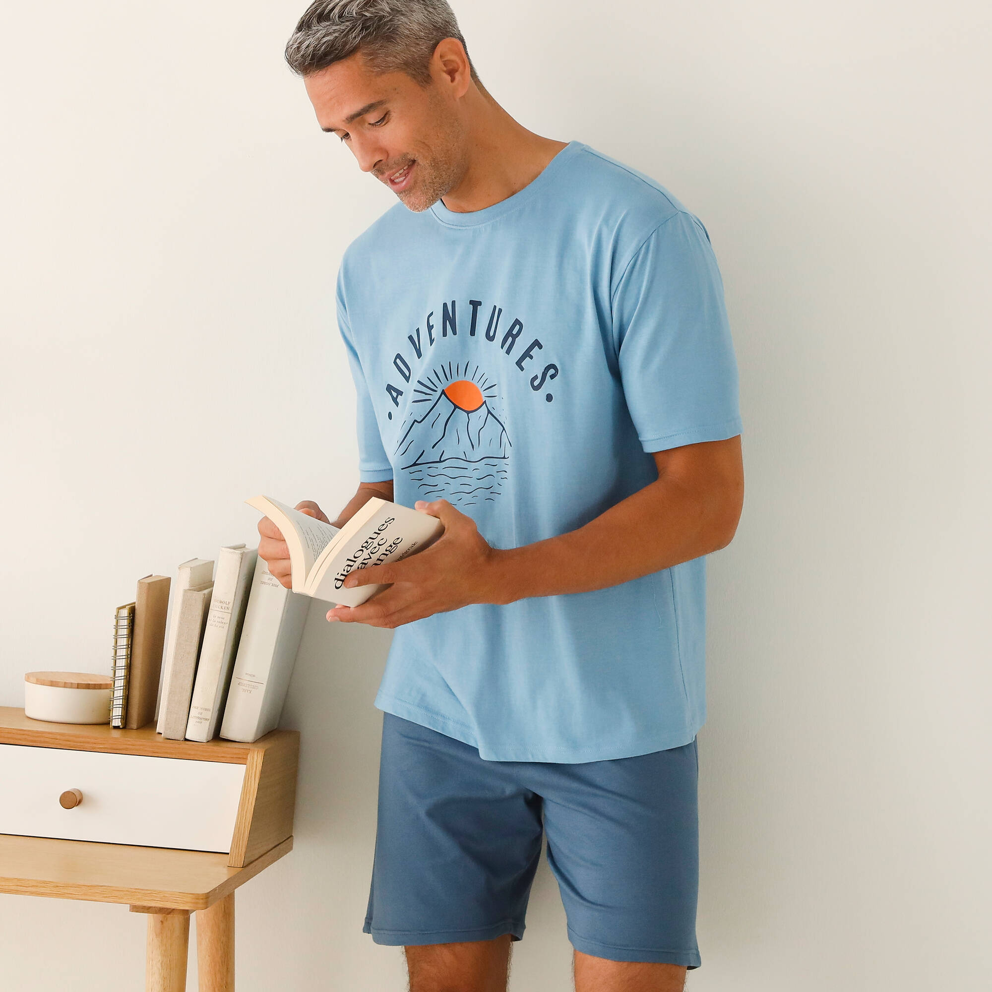 T-shirt pyjama imprimé placé manches courtes coton