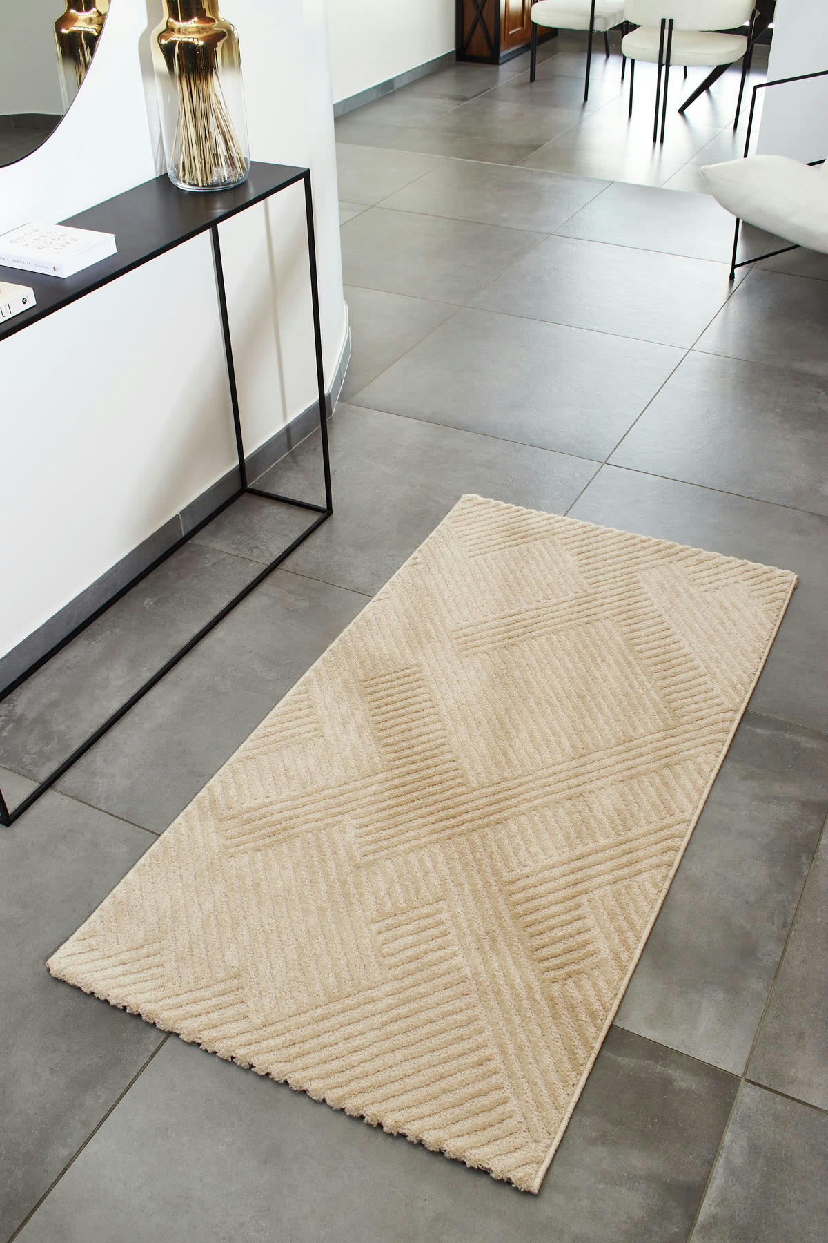 BIANCA - Tapis motif géométrique beige - 80x150