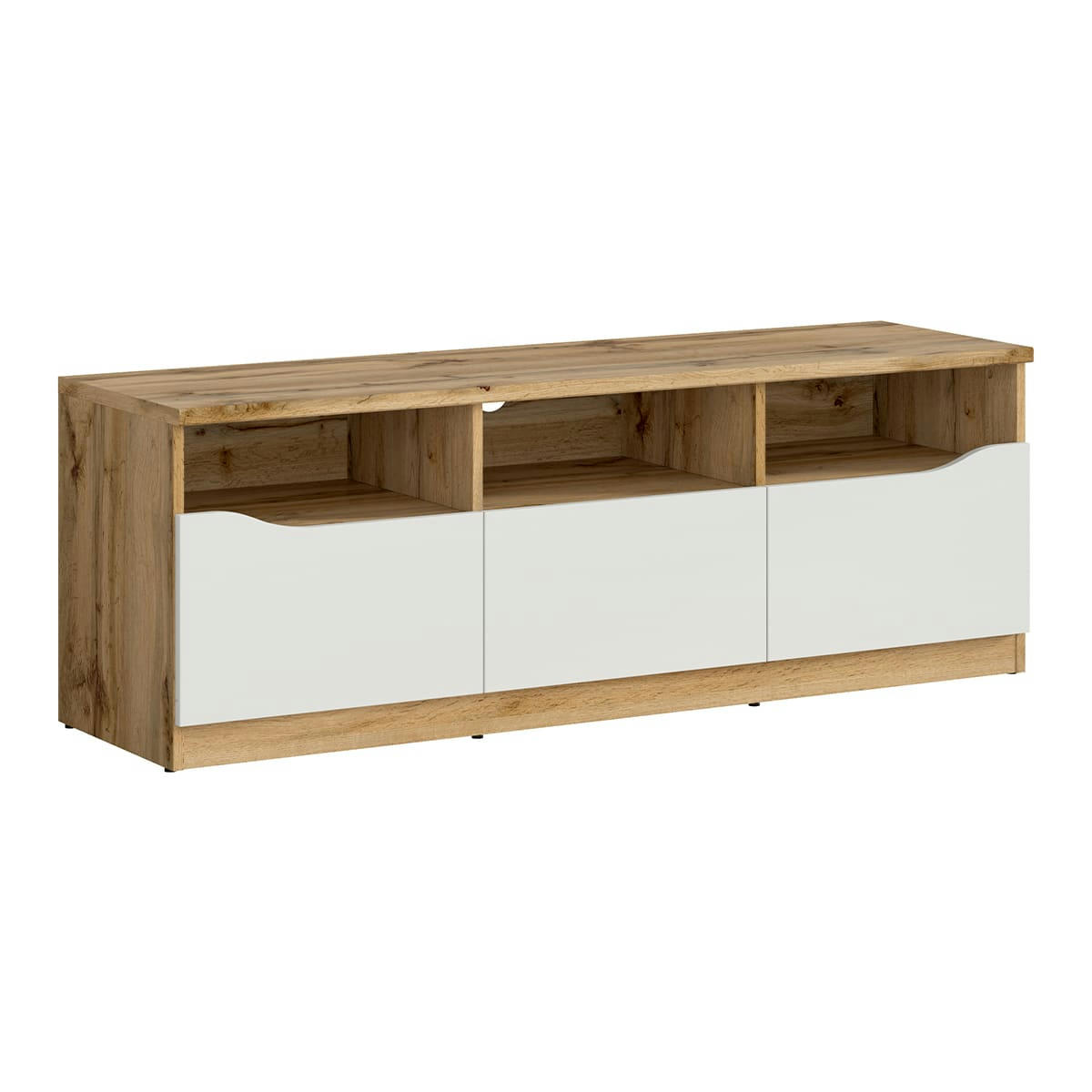 - Meuble tv 3 tiroirs 135 cm blanc et naturel