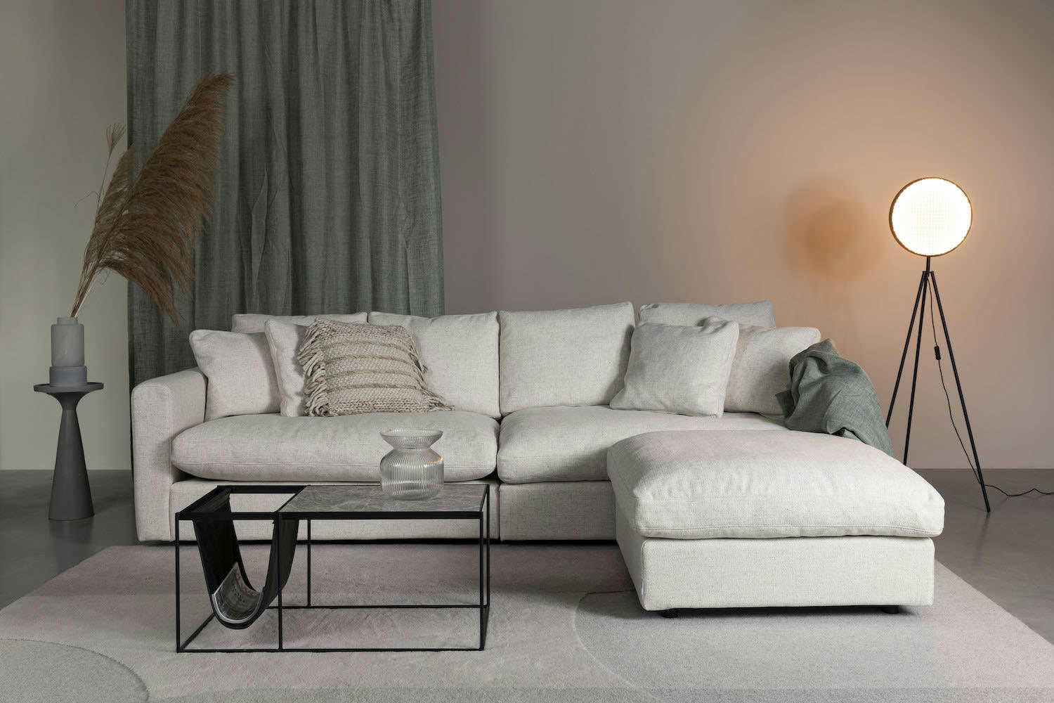 SENSE - Pouf en tissu crème L 92