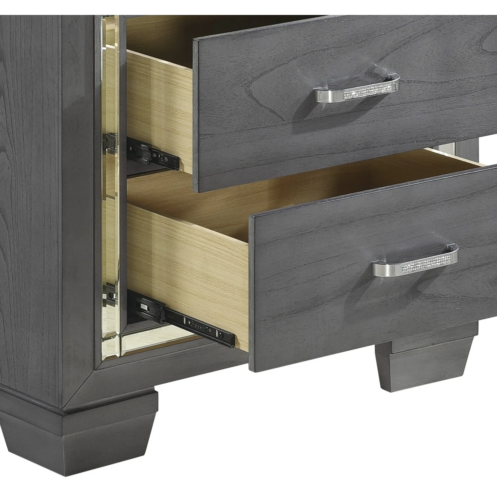 Glamourous Style 1pc Nightstand of 2x Drawers Faux Crystals Bar Pulls Modern Bedroom Furniture