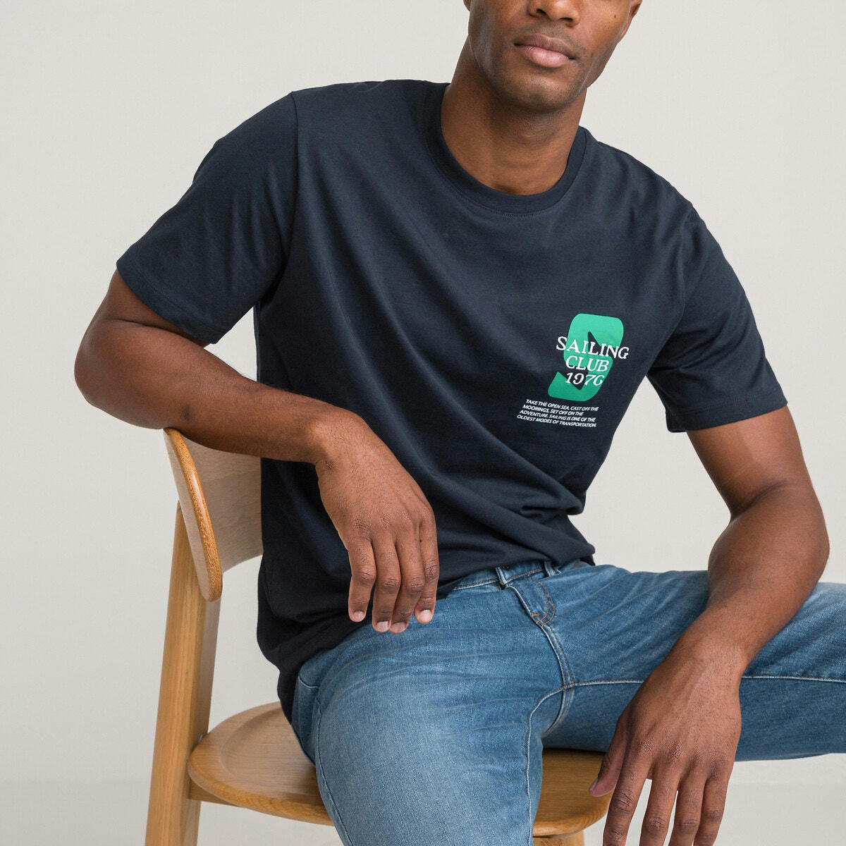 T-shirt col rond, coton biologique, print poitrine