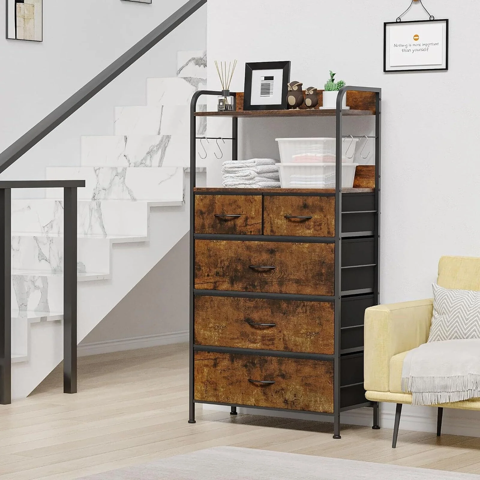 Dresser for Bedroom,Fabric Dresser Storage Tower with 5 Drawers