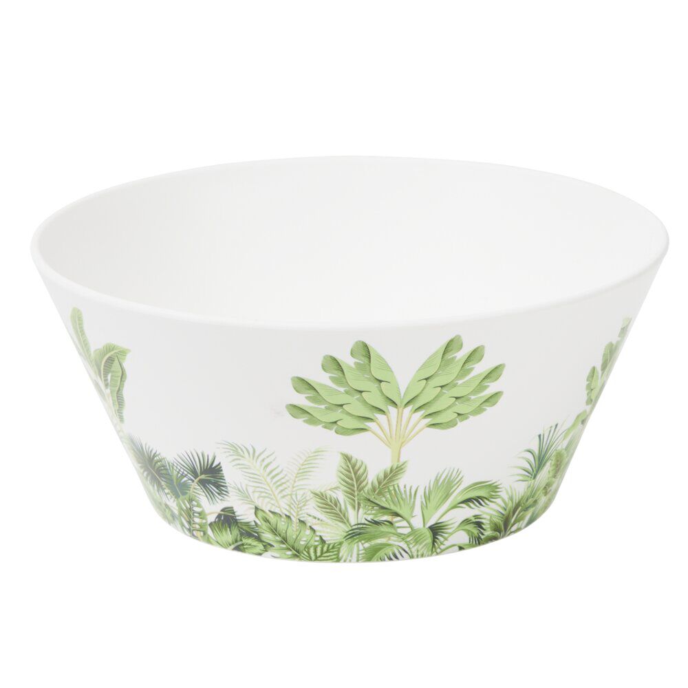 Saladier plastique motif feuillage tropical blanc et vert Ø15xH7cm