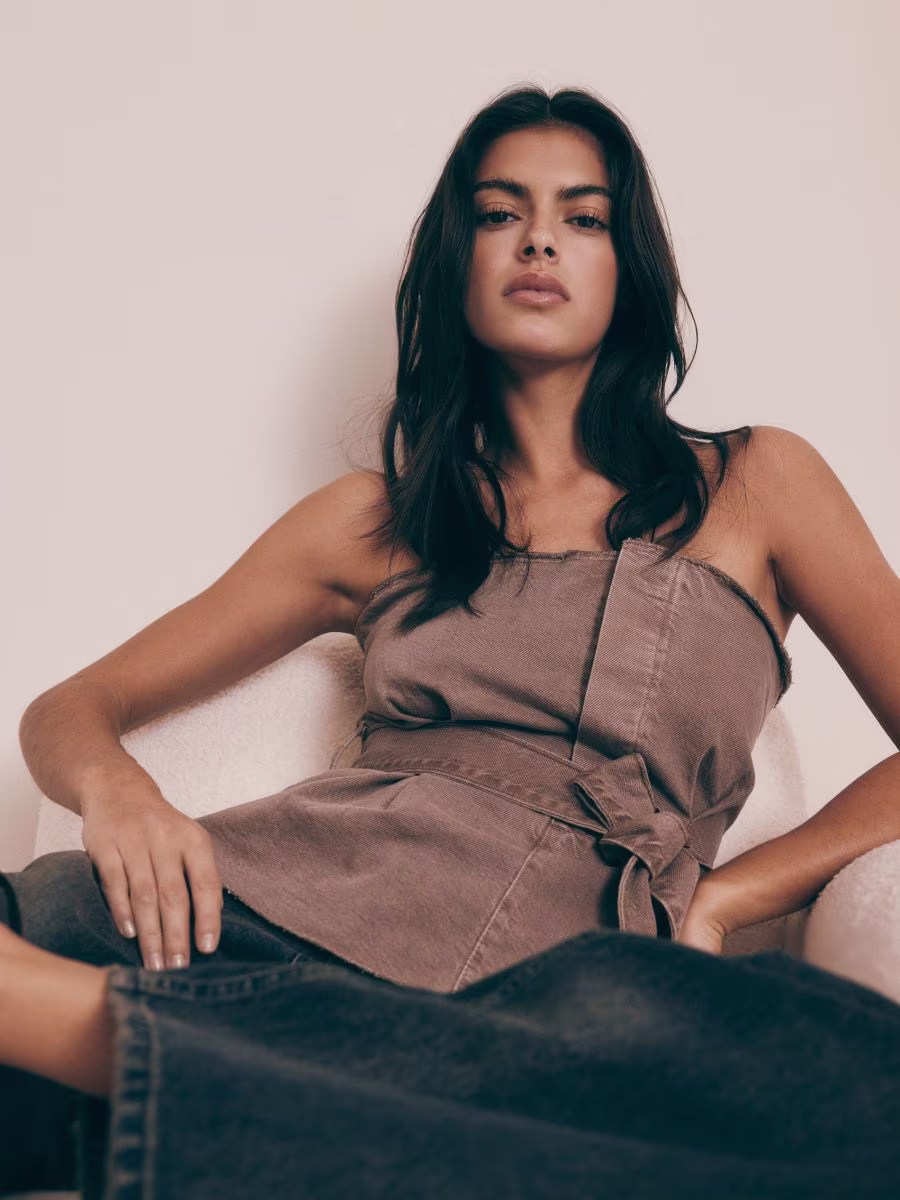 Denim Top With Tie Detail