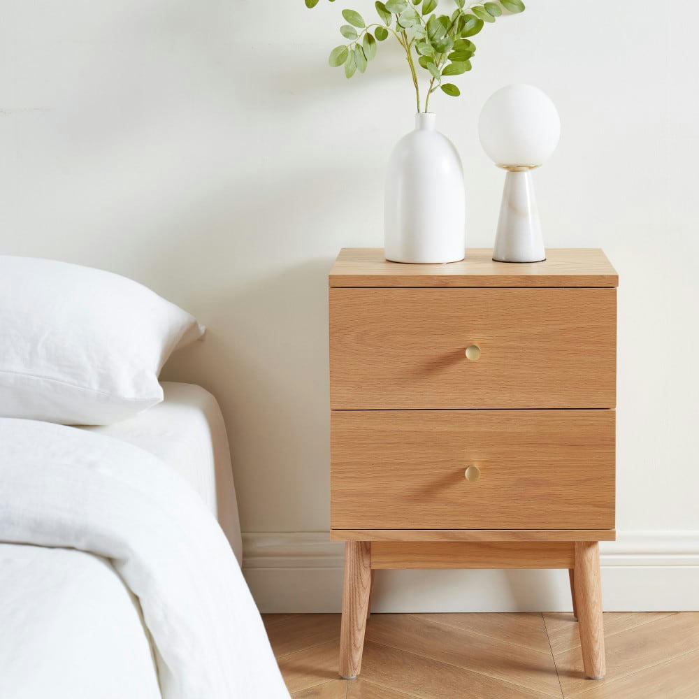 GRUDE - Table de chevet 2 tiroirs en bois clair