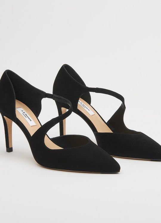 Victoria Black Suede Asymmetric Cut Courts