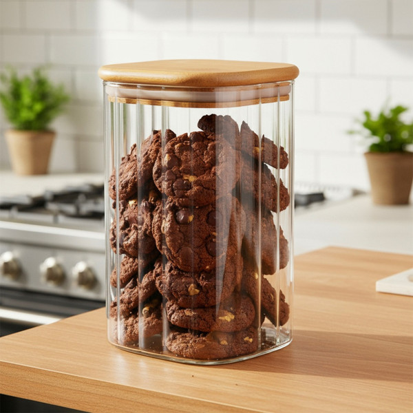 Pojemnik na produkty sypkie szklany z pokrywką i uszczelką 1,1 l