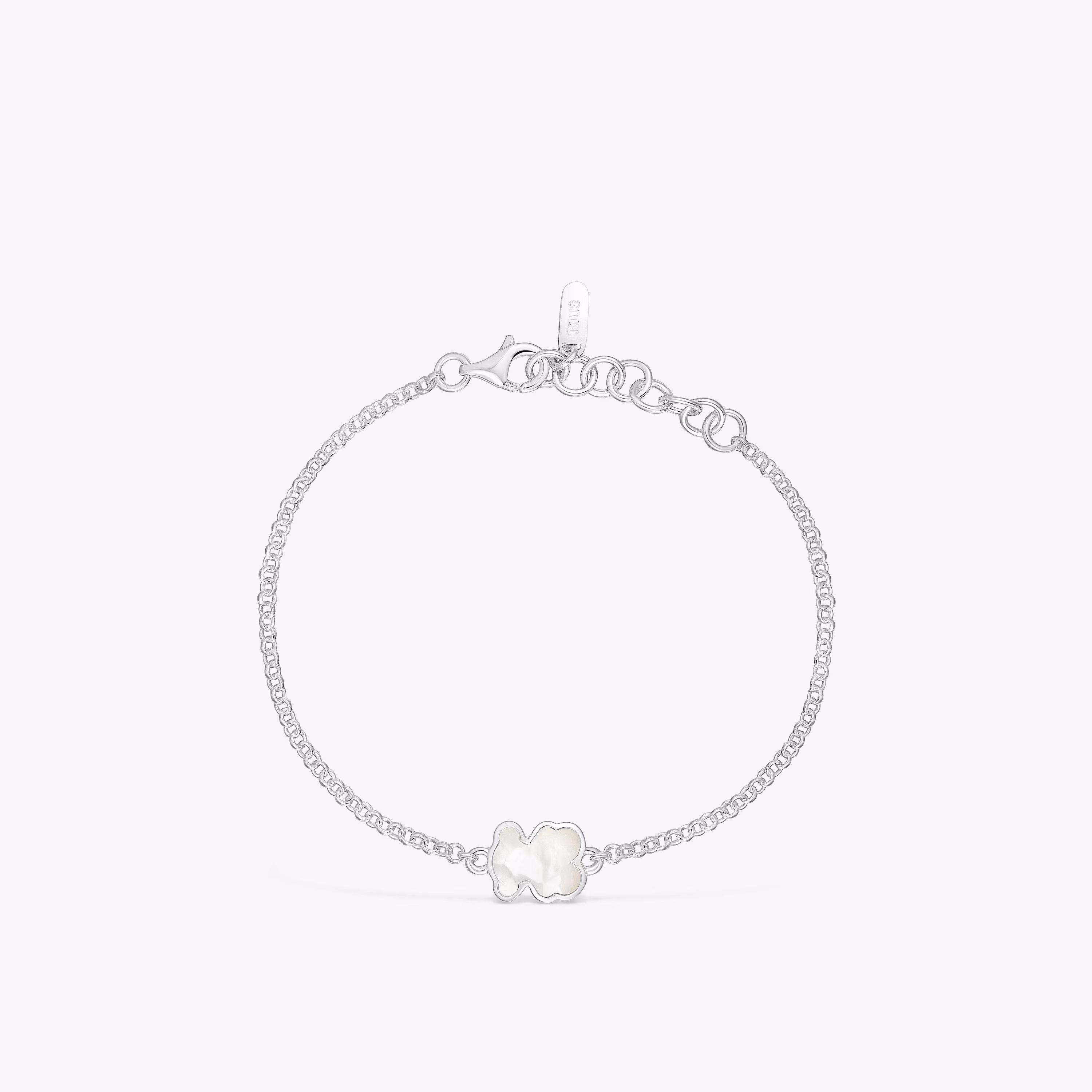 Pulsera cadena de plata y motivo oso en nácar Icon Color