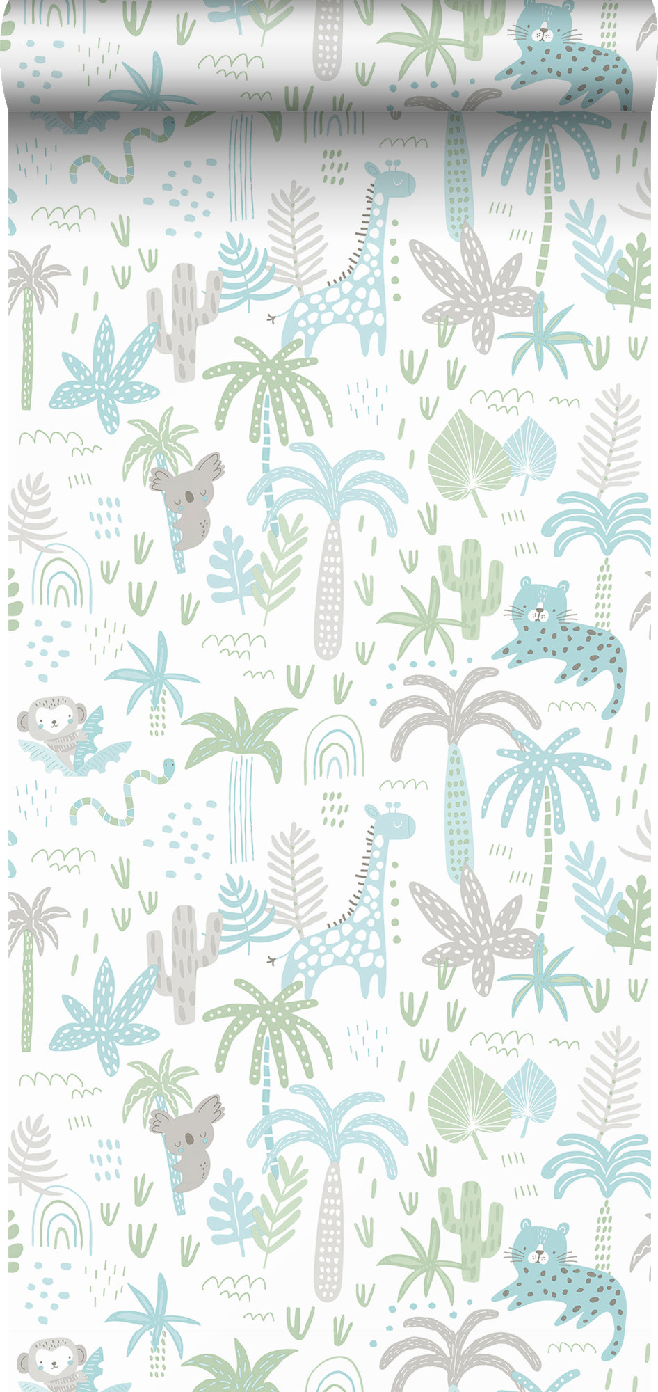 Sanders & Sanders behang jungle dieren groen, blauw en grijs - 53 cm x 10 m - 640449
