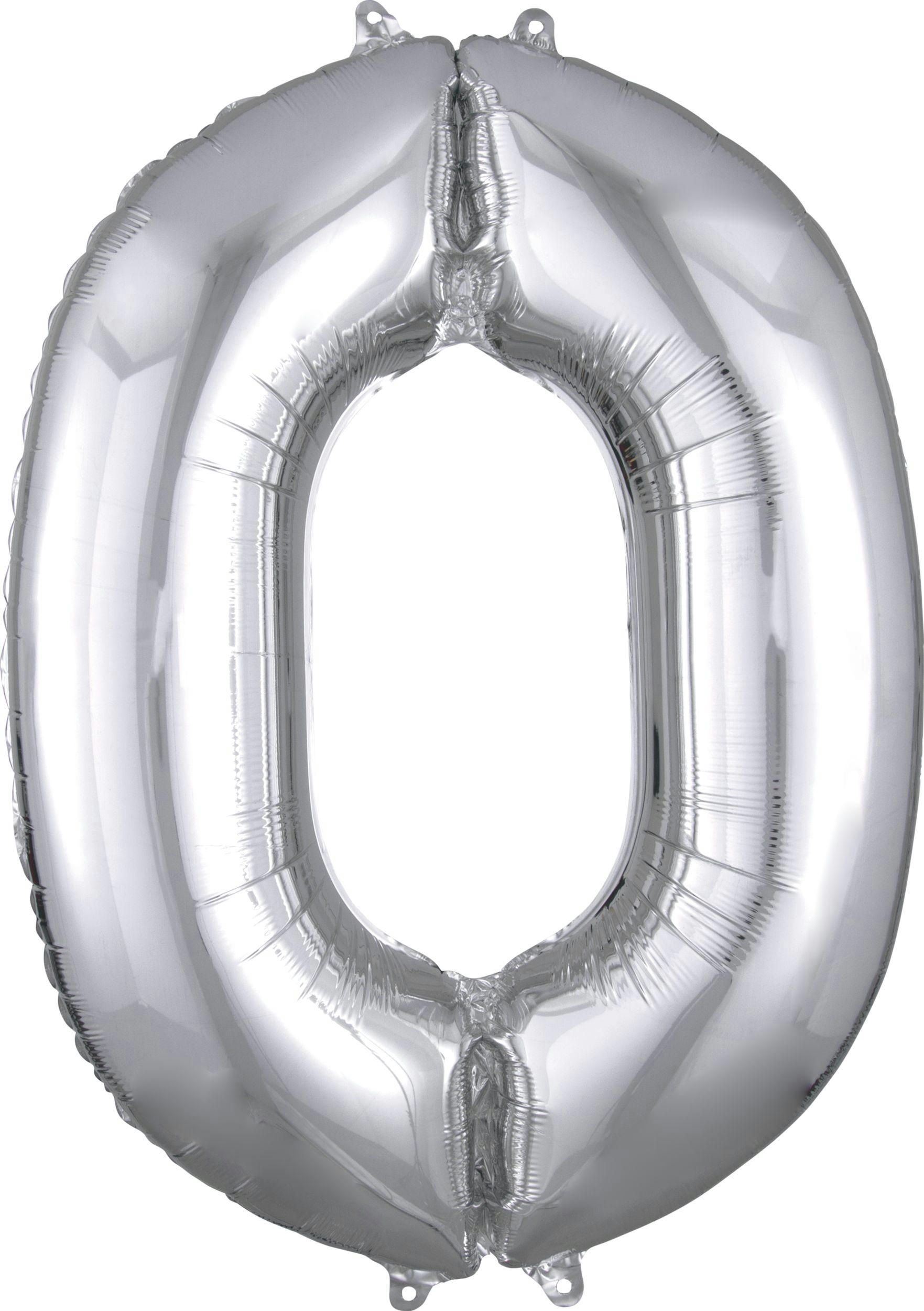0-9 Numbers Satin Foil Balloon, Silver, 34-in, Helium Inflation & Ribbon Included for Birthday/Graduation/New Year's Eve/Anniversary