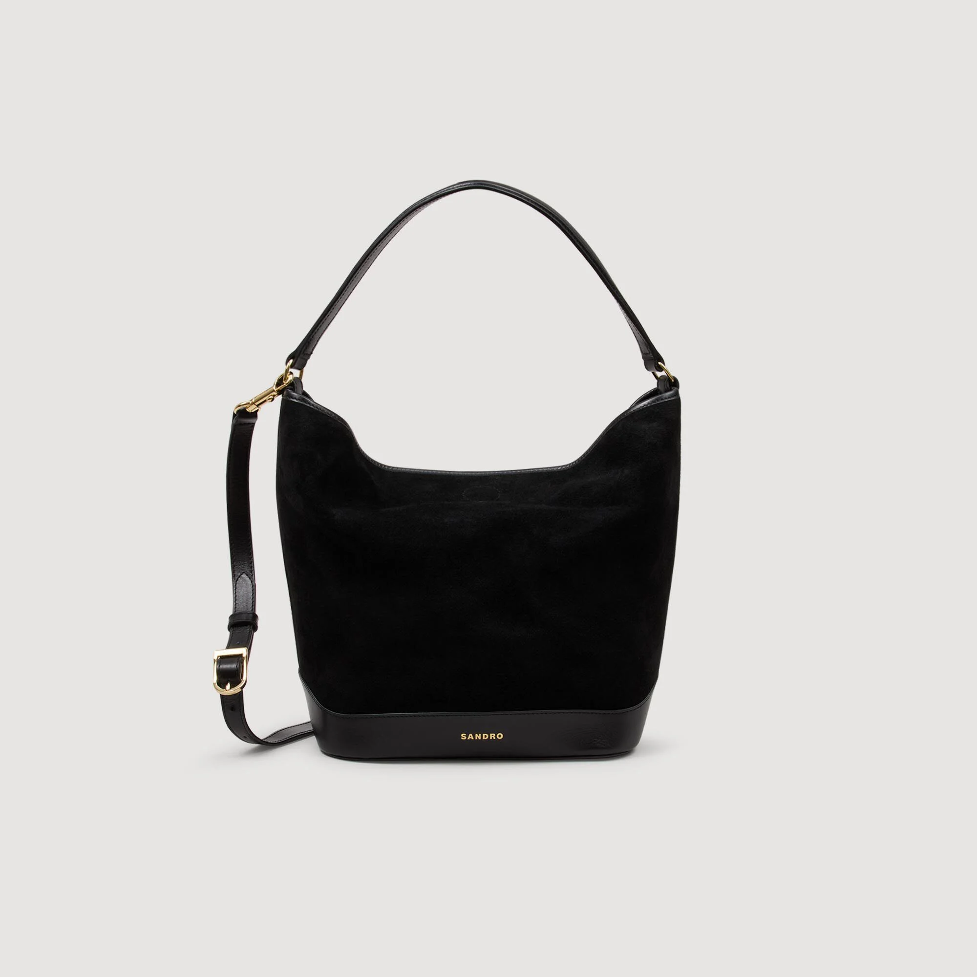 Sac seau TANGOSO en suede et cuir noir
