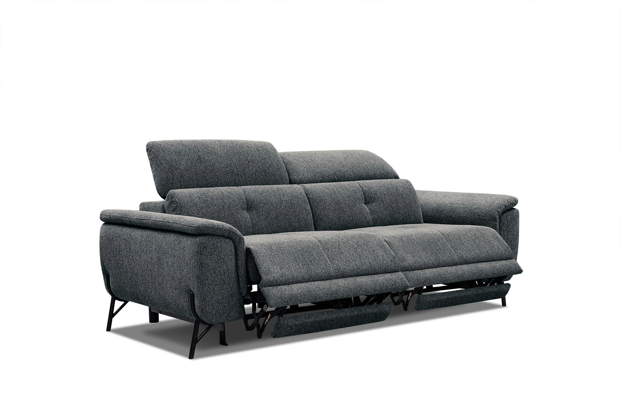 AVENA - Canapé droit 3 places avec 2 relax électriques tissu gris foncé